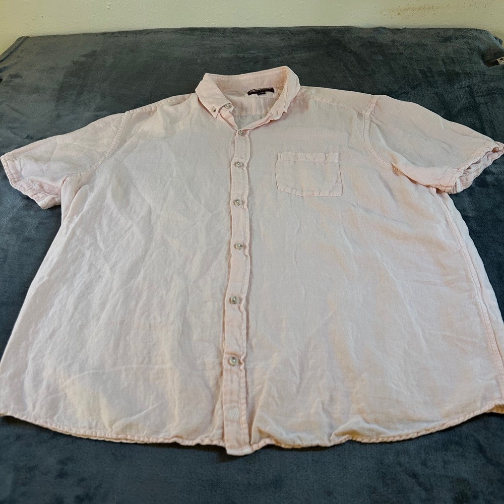 Johnston & Murphy Linen Shirt‎ Button Down Short Sleeve Light Pink Mens XXL